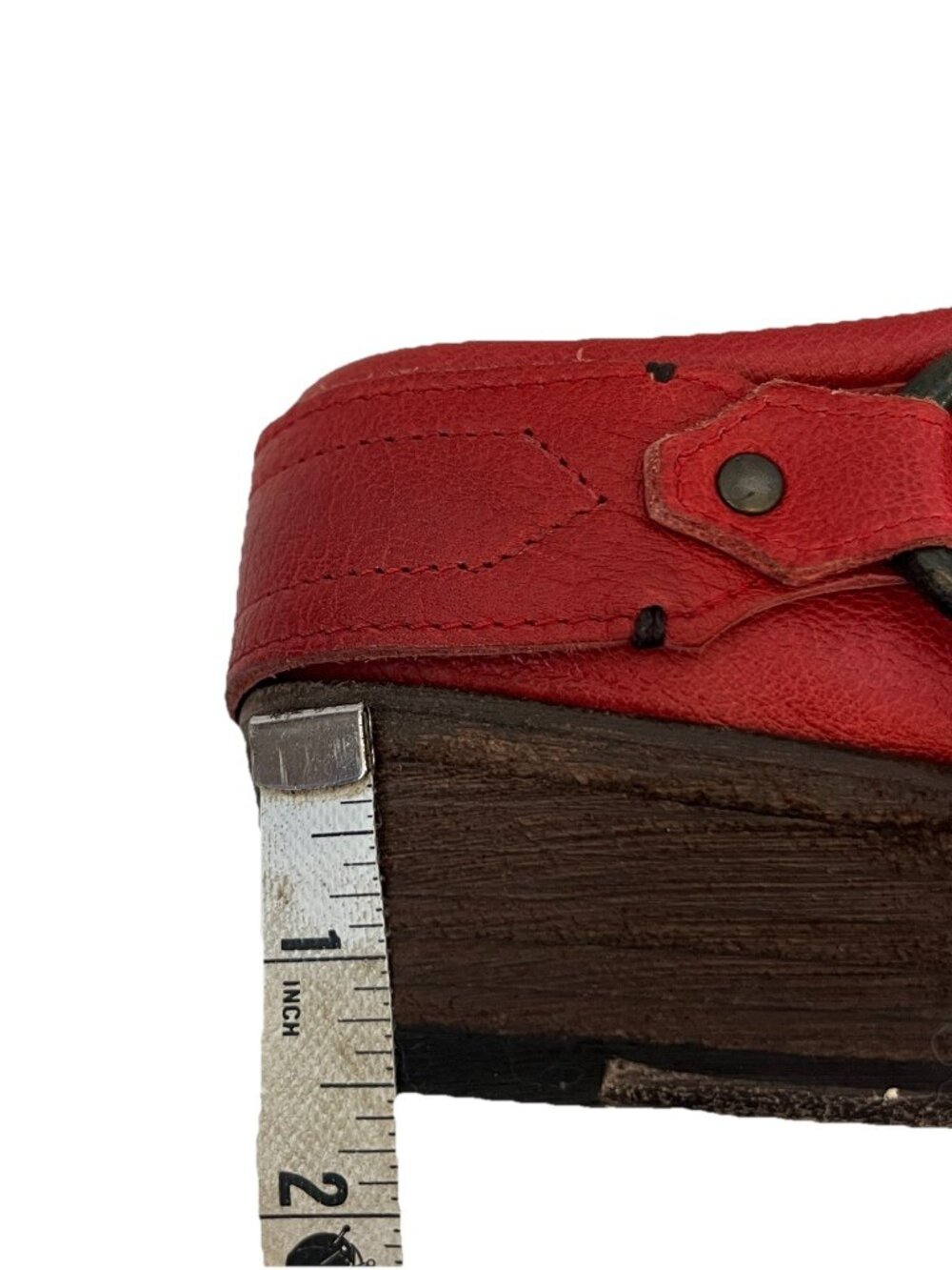Frye Red Leather Harness Mules 9 Womens Biker Moto Almond Toe Slip On Low Heel - Picture 11 of 11